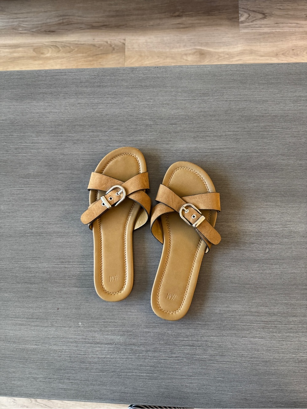 H&M Tan Crossover Slide Sandals with Buckle Detail